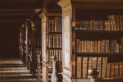 Image of bookshelves in a legal library